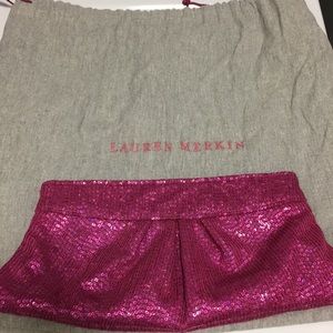 Lauren Merkin clutch in sparkly pink